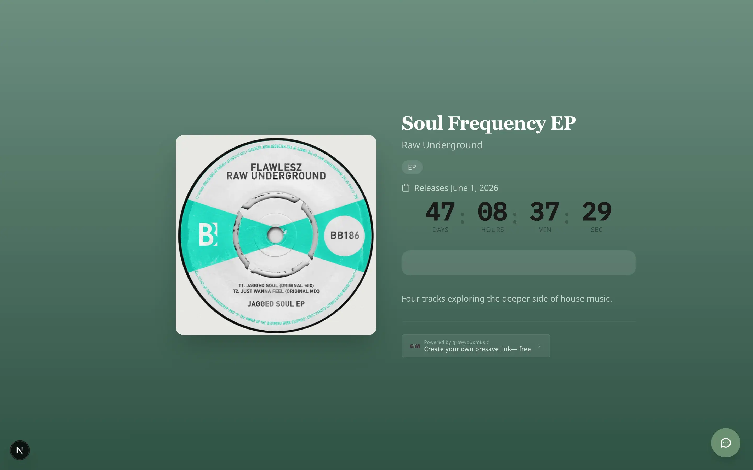 Pre-save campaign page with countdown timer and artwork