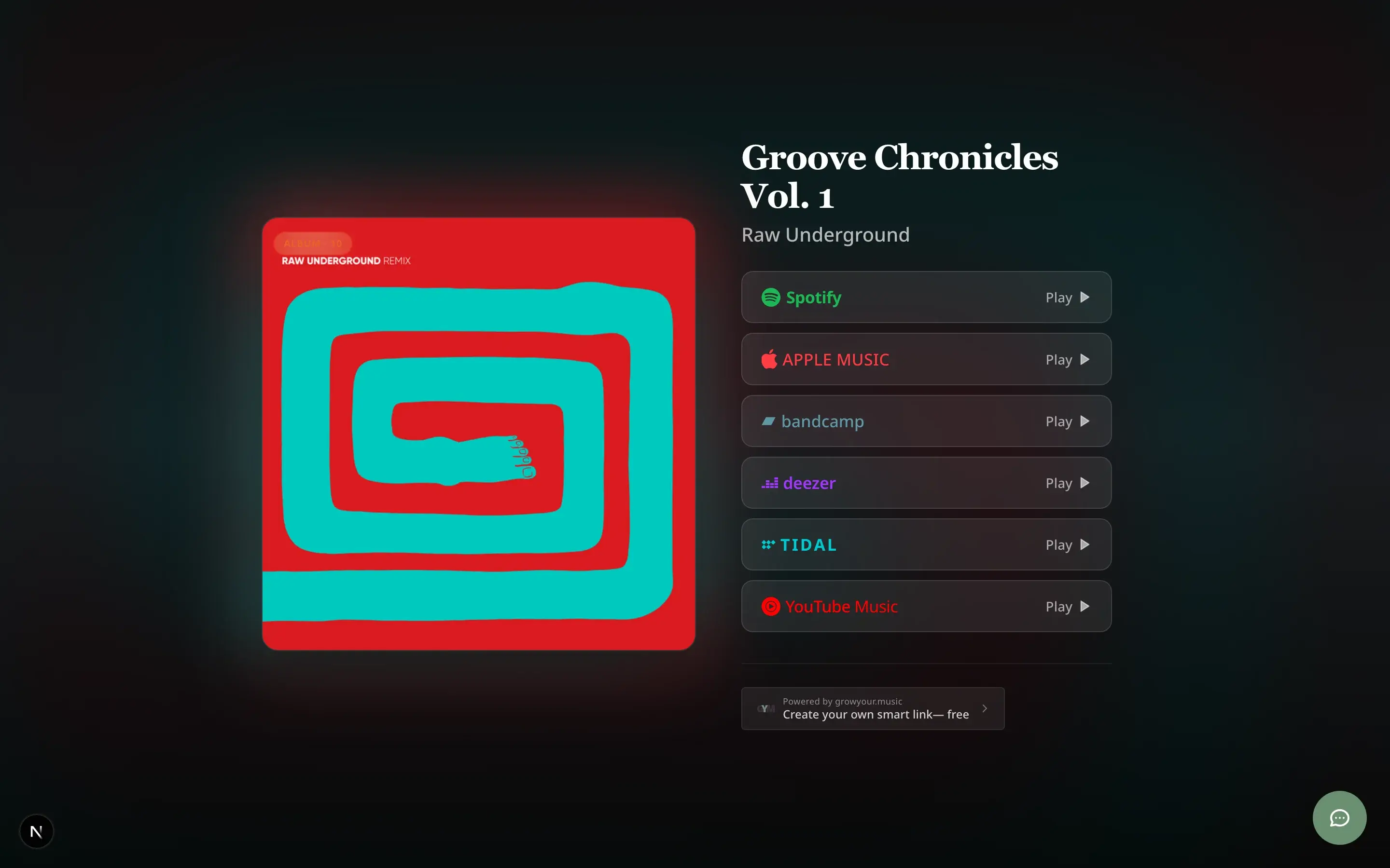 Smart Link fan-facing page showing streaming platforms