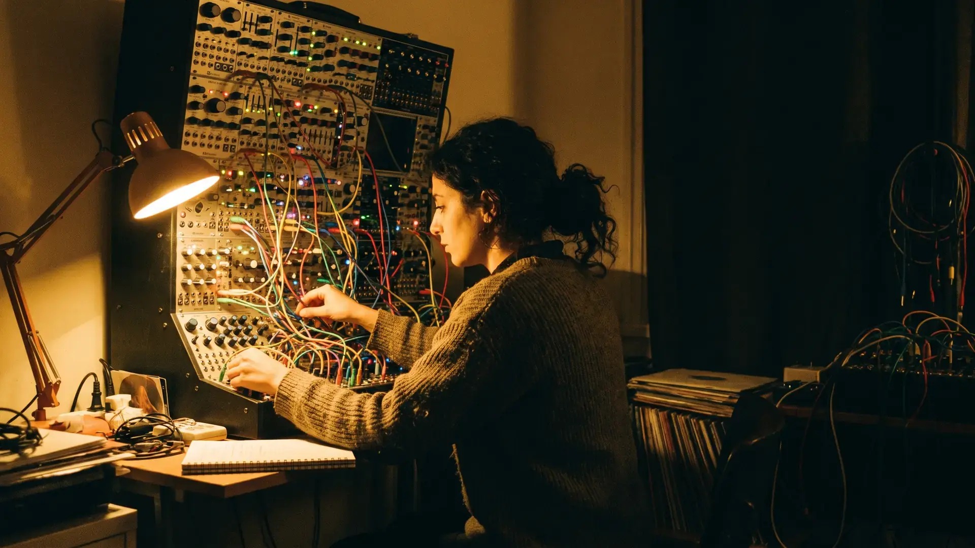 A wall of modular synthesisers running one patch at 4am under a single lamp: the hypnotic techno label directory