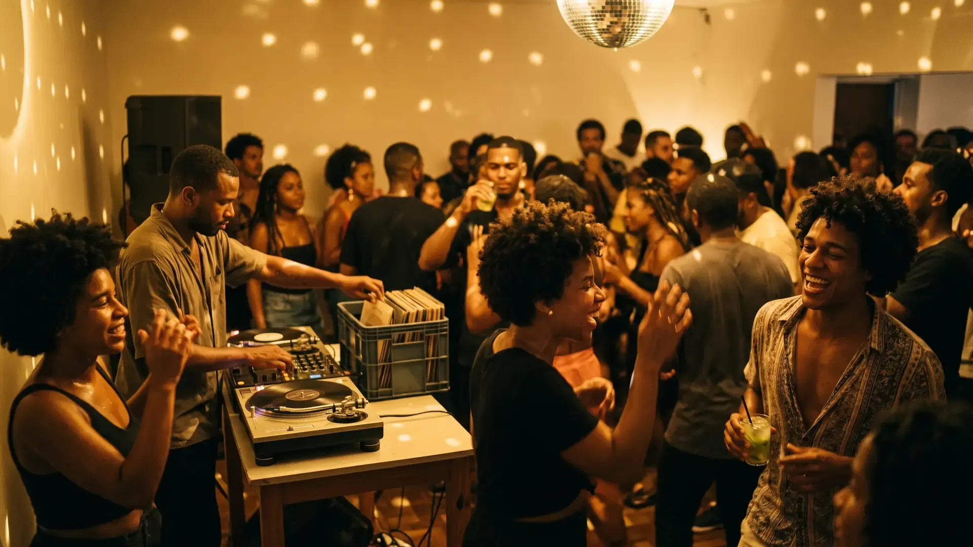 A packed floor dancing under a mirrorball beside a vinyl DJ: the soulful house label directory
