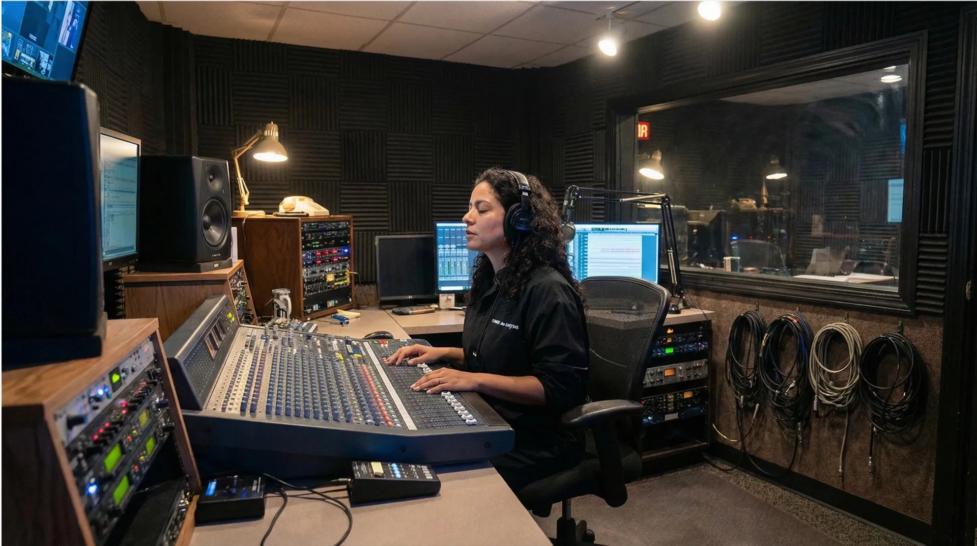 Producer mixing an electro track in the studio